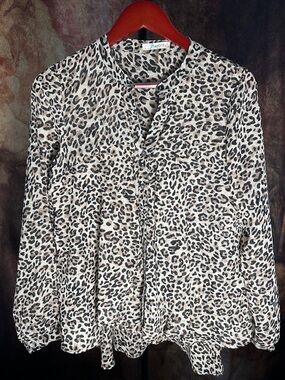 Leopard Print Button-Front Blouse with Wings